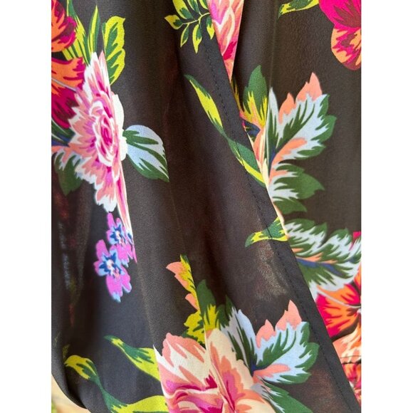 Floral Cold-Shoulder Blouse‎ By Umgee USA - Size S Navy Black Background - Picture 2 of 8